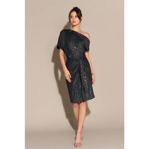 Grace Karin Sequined Asymmetric Off Shoulder Bodycon Party Midi Dress 16 Black